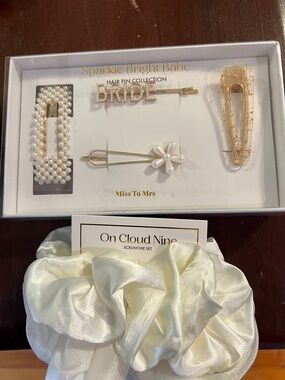 Bridal Hair Pin & Ivory Scrunchie Set